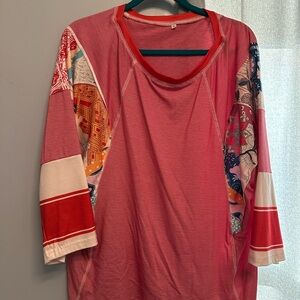 Women's Pink Mixed-Print Long Sleeve Top